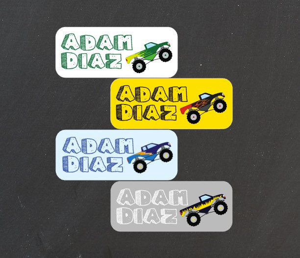 Water resistant Monster Trucks Name Labels