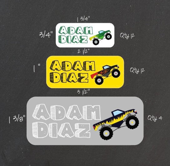 Water resistant Monster Trucks Name Labels