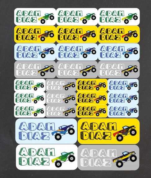 Water resistant Monster Trucks Name Labels