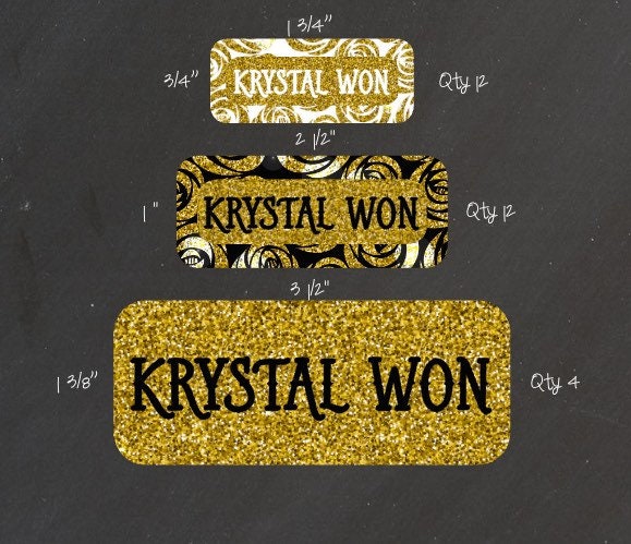 Water resistant  Black and Gold Glitter Name Labels