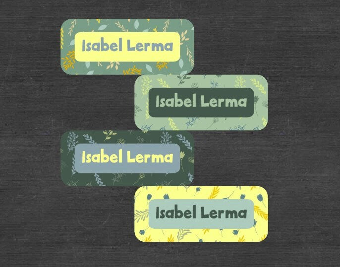 Waterproof Green and yellow floral Name Labels