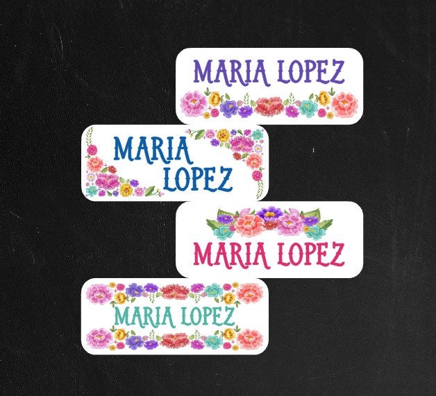 Waterproof Colorful Floral Name Labels