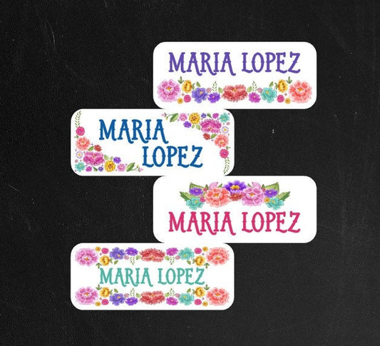 Waterproof Colorful Floral Name Labels