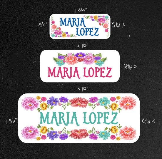 Waterproof Colorful Floral Name Labels