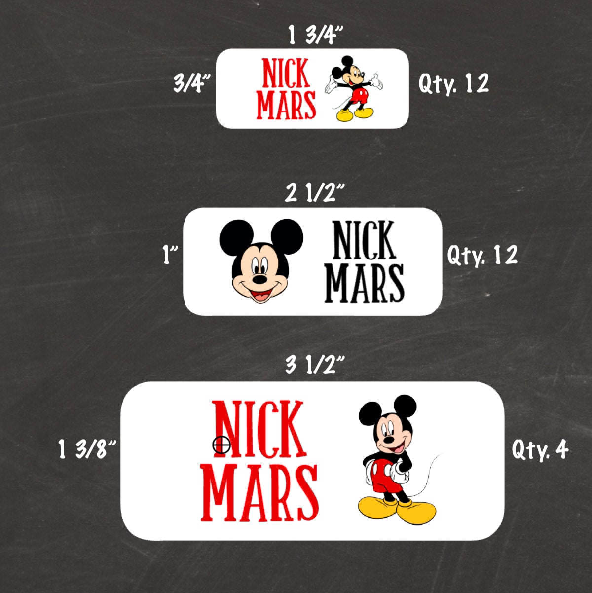 Water resistant Minnie Mouse/Mickey Mouse Name Labels