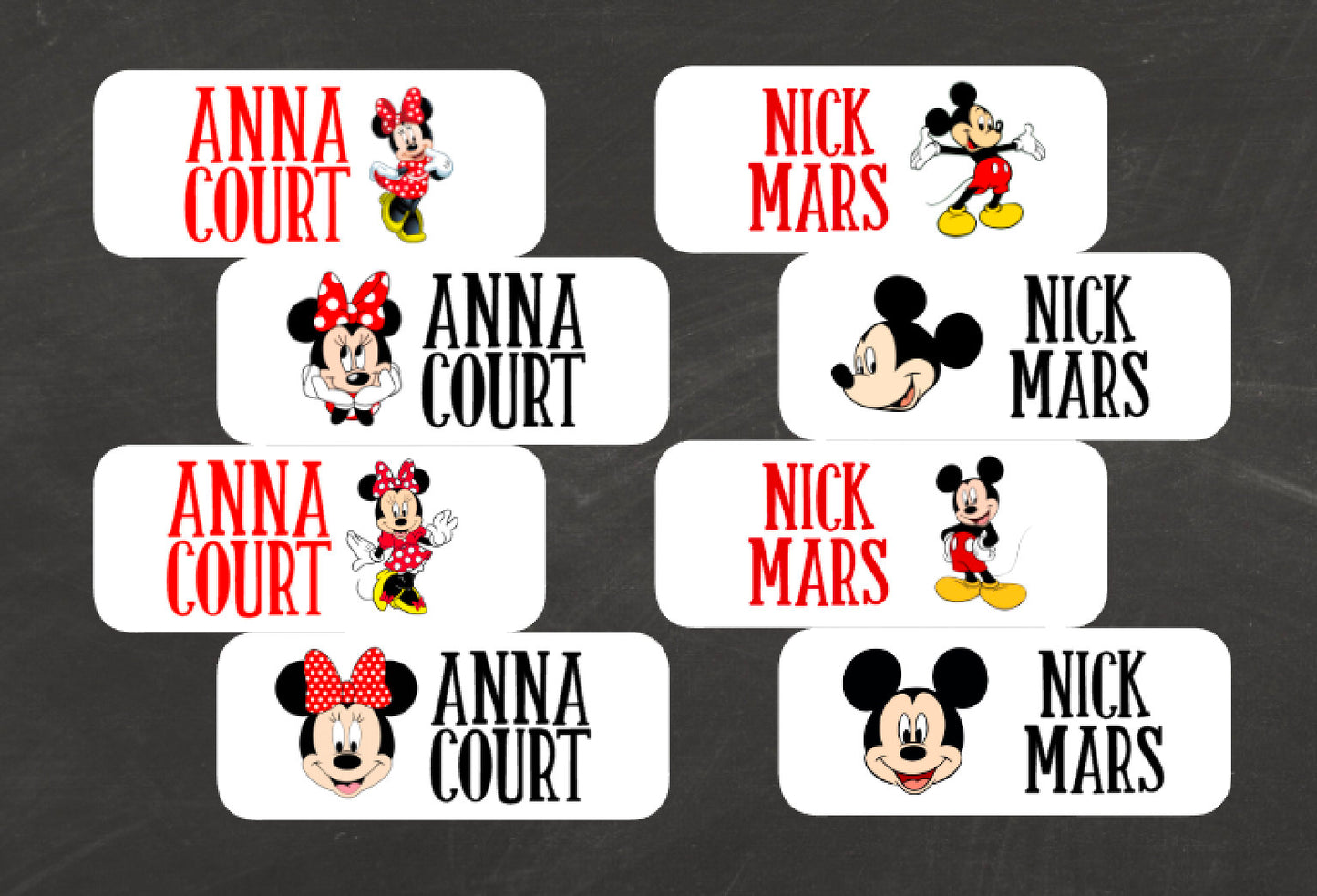 Water resistant Minnie Mouse/Mickey Mouse Name Labels