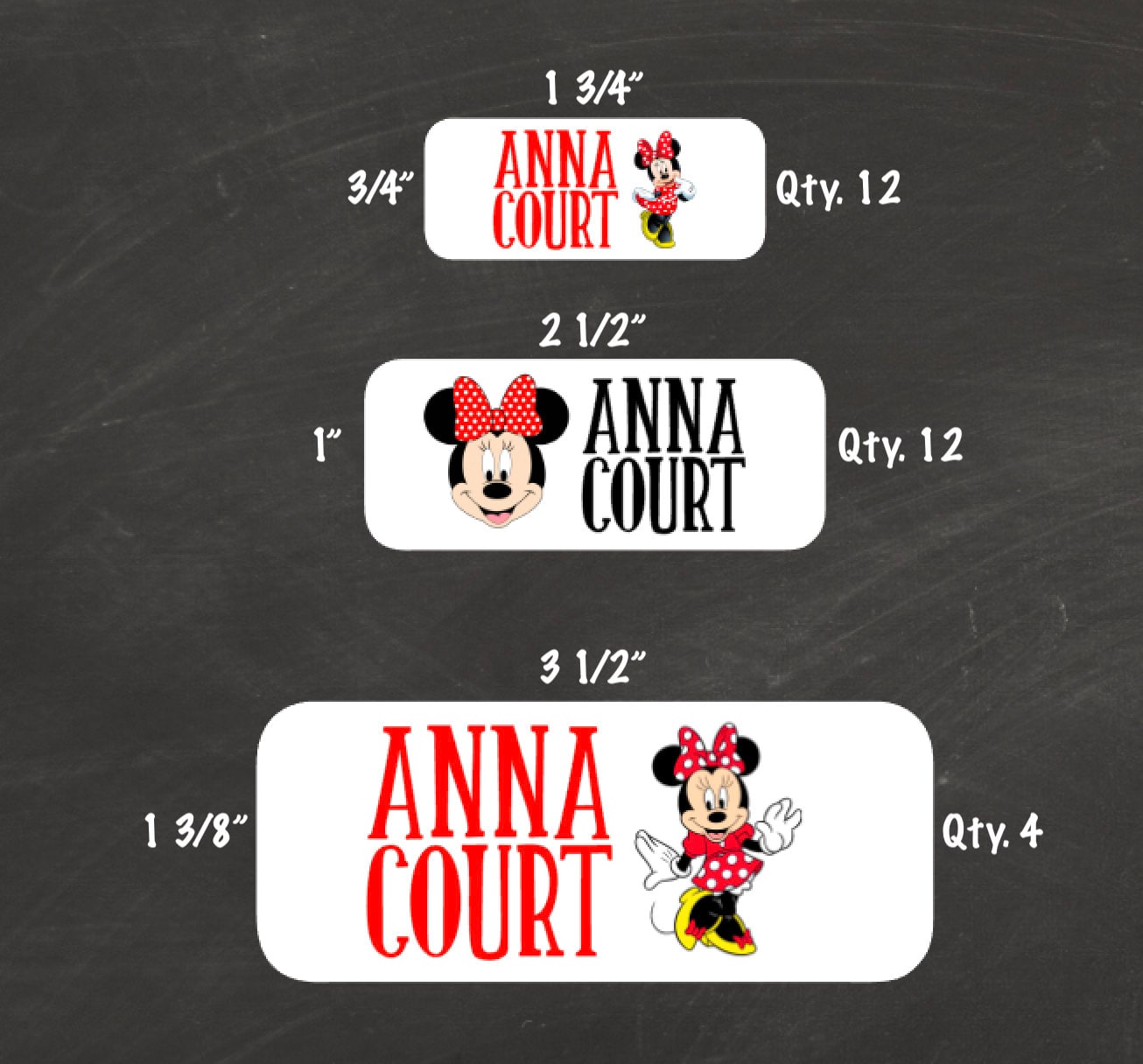 Water resistant Minnie Mouse/Mickey Mouse Name Labels