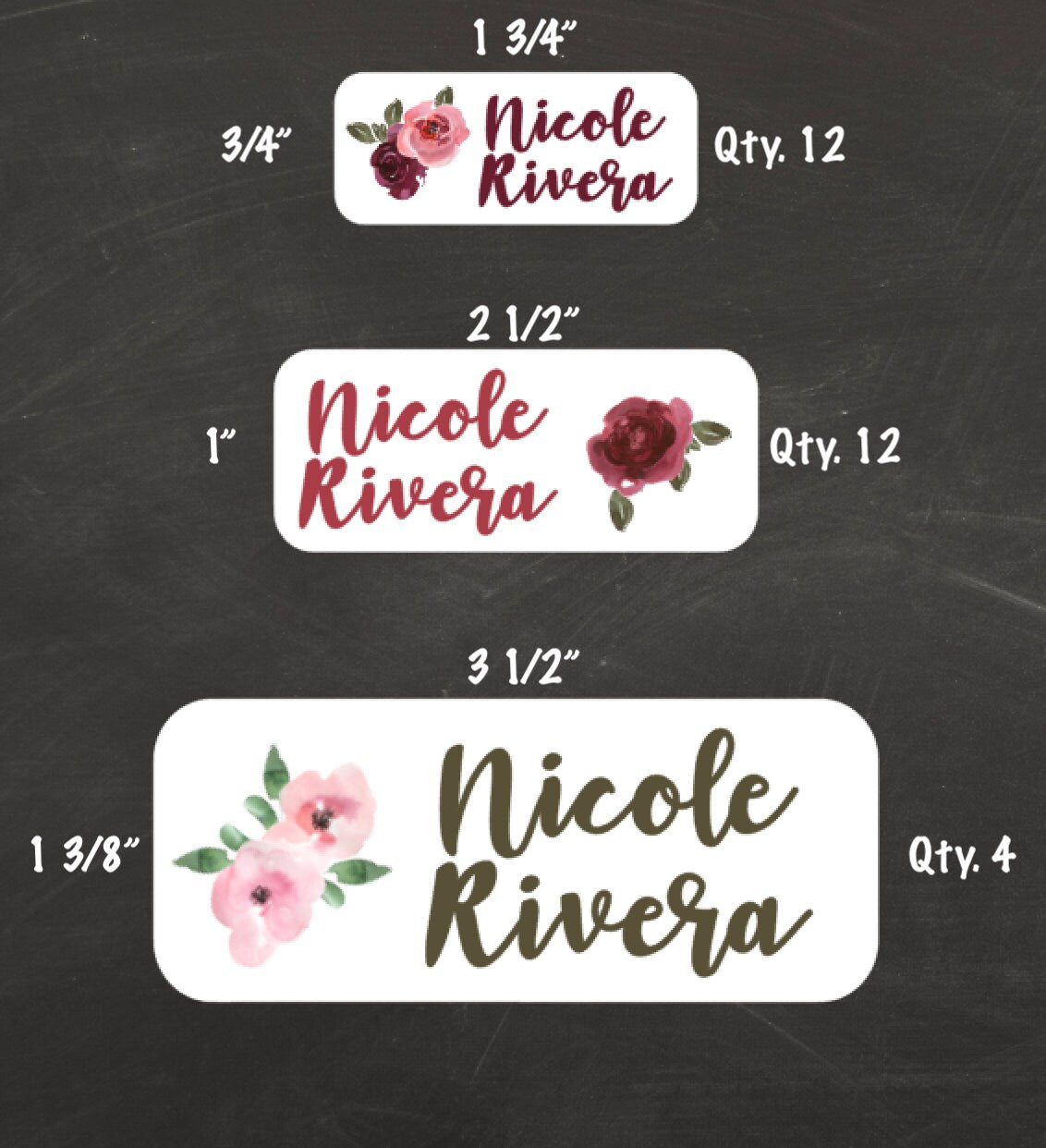 Waterproof Watercolor Flower Name Labels