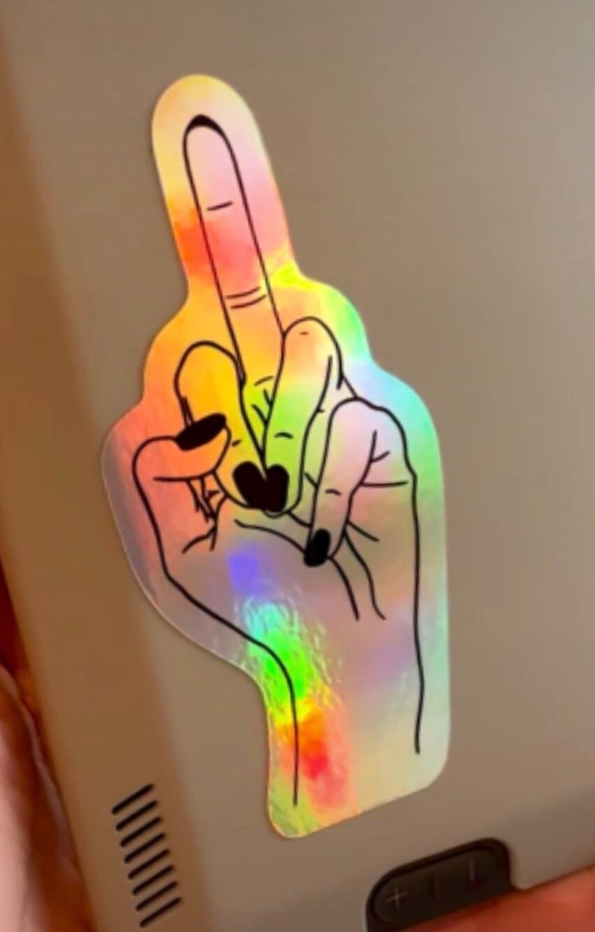 Middle finger, fuck you holographic waterproof sticker