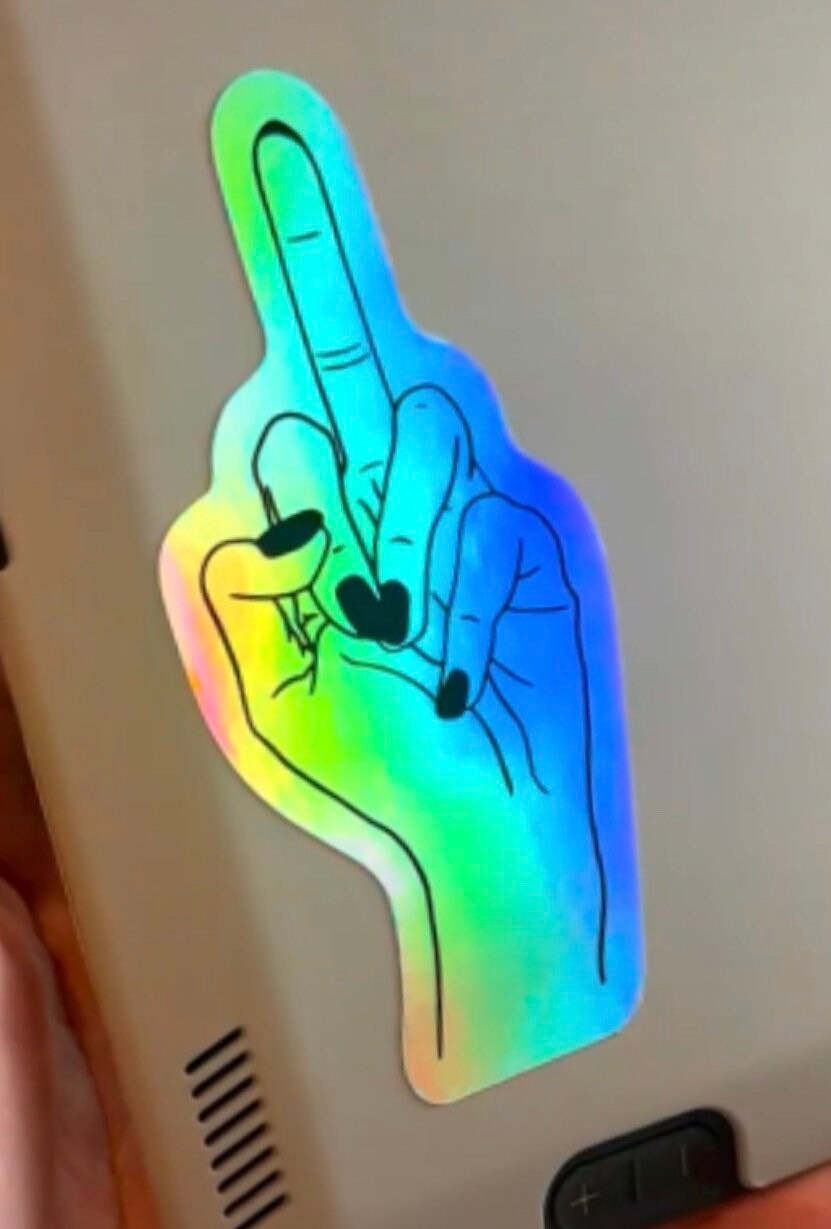 Middle finger, fuck you holographic waterproof sticker