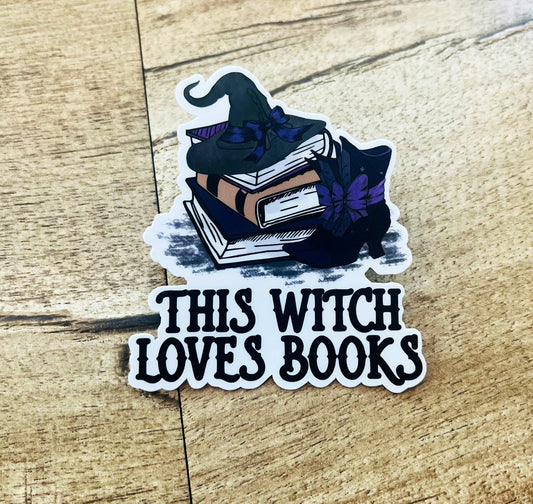 This Witch Loves Books waterproof sticker