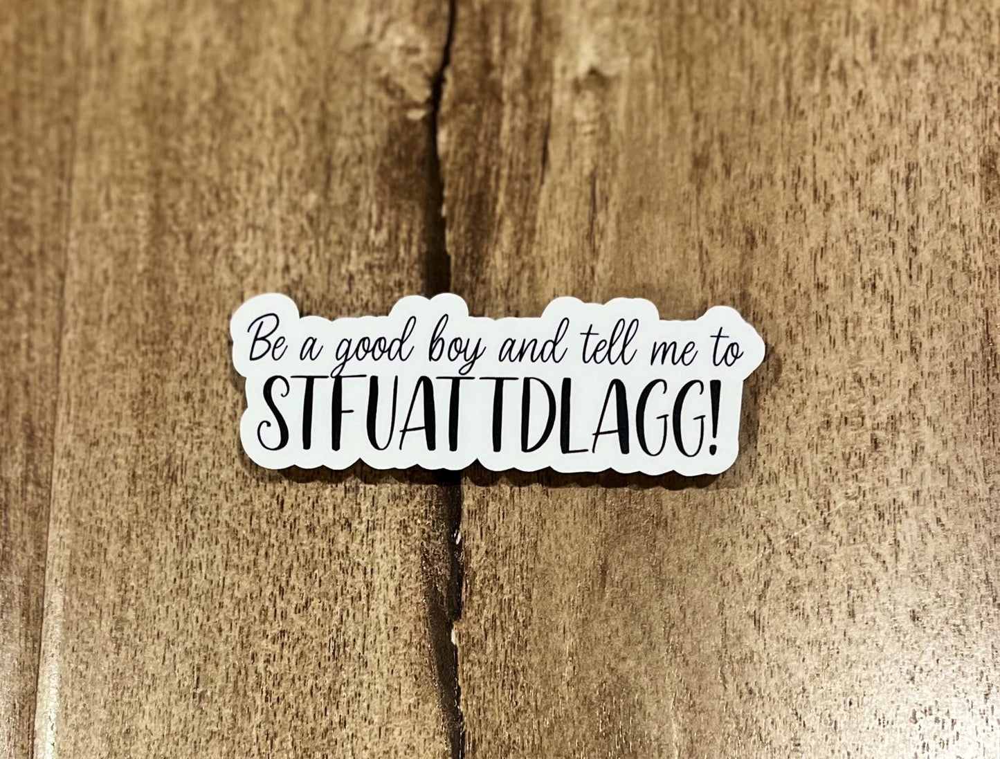 Be a good boy and tell me to STFUATTDLAGG! waterproof sticker