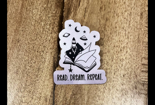 Read. Dream. Repeat. waterproof sticker